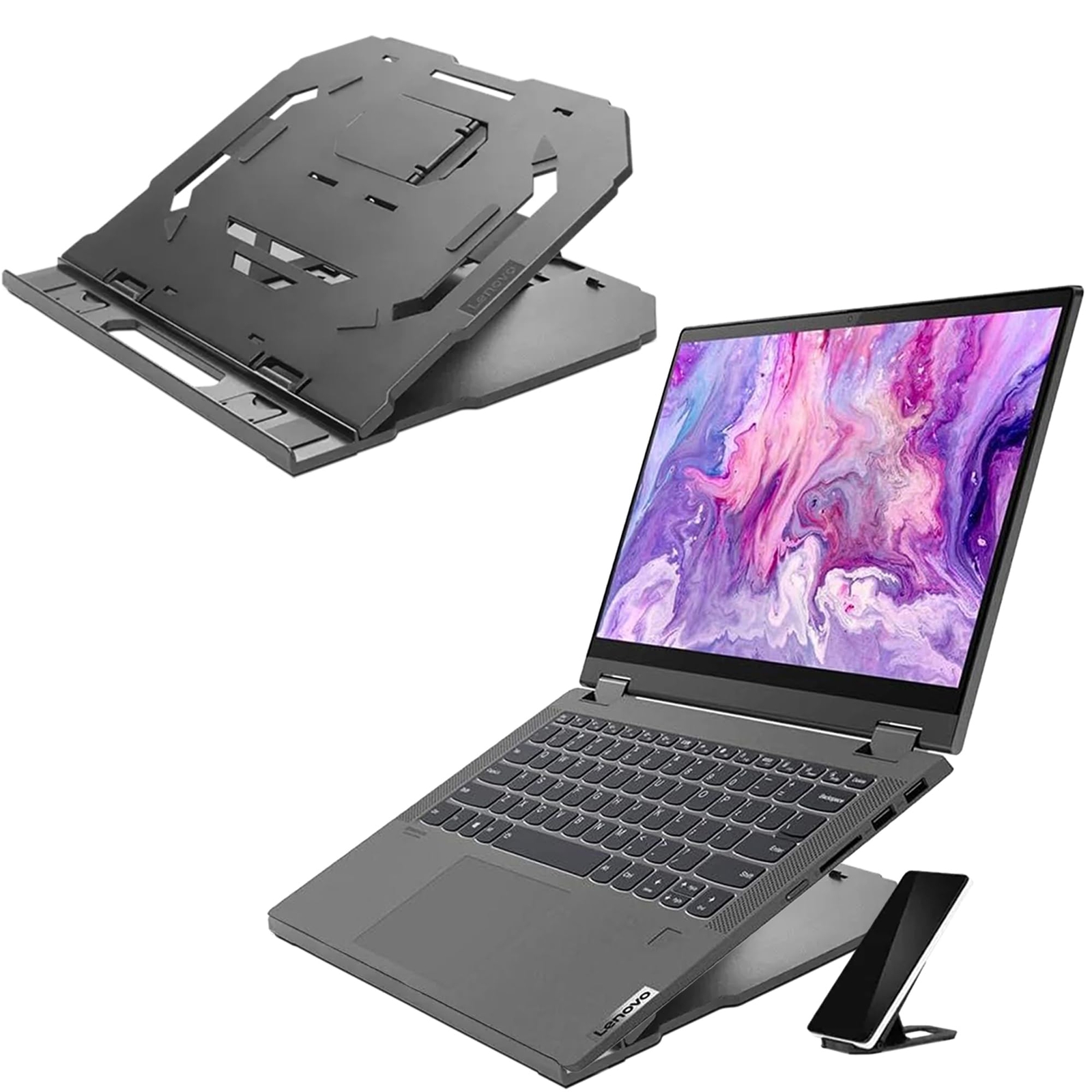 2-in-1 Laptop Stand - Adjustable, Portable, Foldable, Ergonomic, Non-Slip, Co...