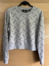 Calvin Klein Size M 10 12 Grey Logo Cropped Jumper Sweatshirt BF1