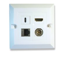 HDMI Ethernet Tv Aerial USB C Wall Plate - CAT6 HDMI 4k Faceplate in White
