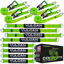 VULCAN High-Viz Reflective Axle Strap Tie Down Kit - Wire Hook Ratchet Straps