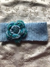 Womens girls headbands Crochet Hand Made. Blue Color. One Size 10 up Can Fits.