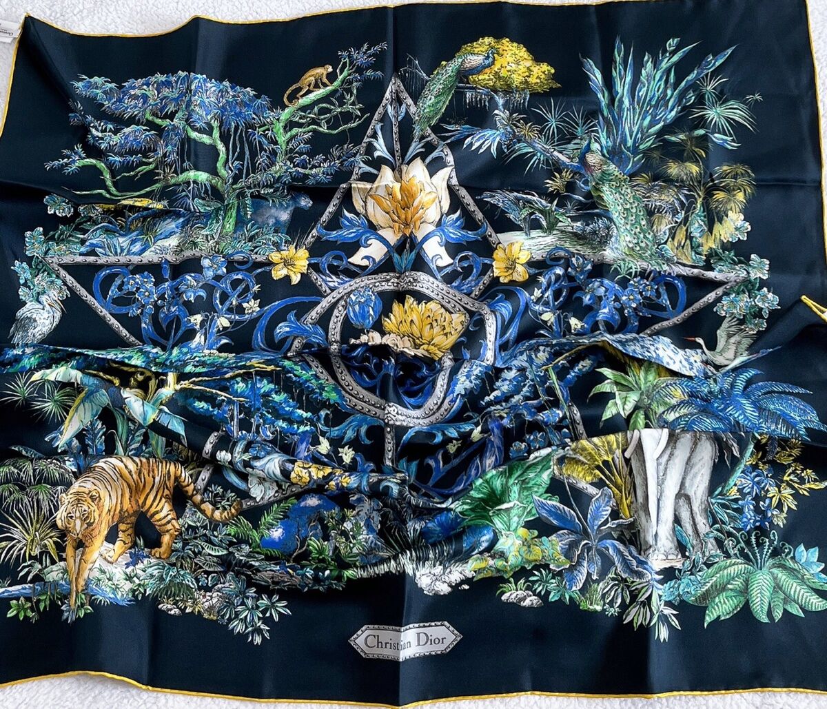 Christian Dior TOILE DE JOUY VOYAGE 90 Square Silk Scarf In Christian Dior TOILE DE JOUY VOYAGE 90 Square Silk Scarf In