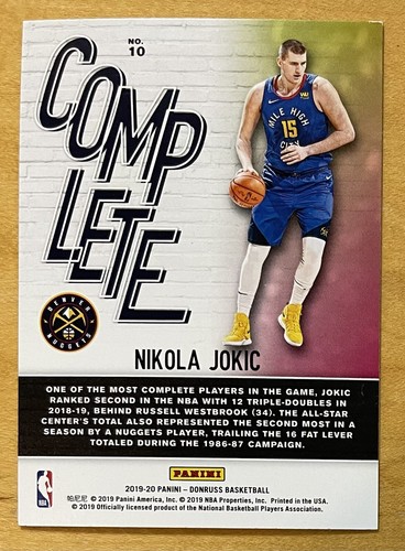 Nikola Jokic 2019-20 Panini Donruss Complete Players Insert #10 Nuggets Mint - Bild 2 von 2
