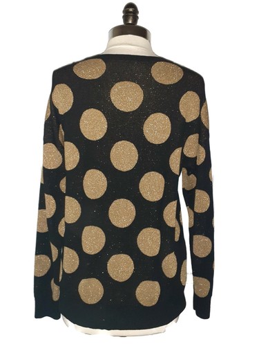 ANN TAYLOR Size L Sweater Top Black Gold Sparkle Polka Dots Long Sleeve - Picture 3 of 4