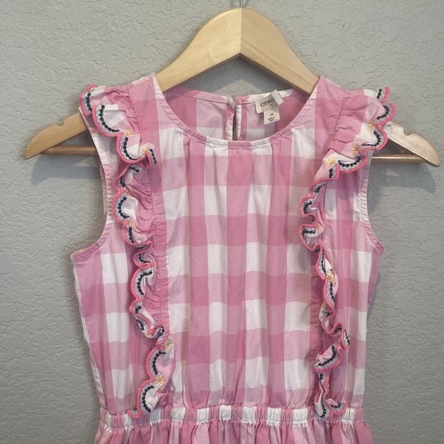 Crew Cuts Girl Pink White Gingham Check Dress Size 14 Ruffles Embroidery Summer - Picture 4 of 12