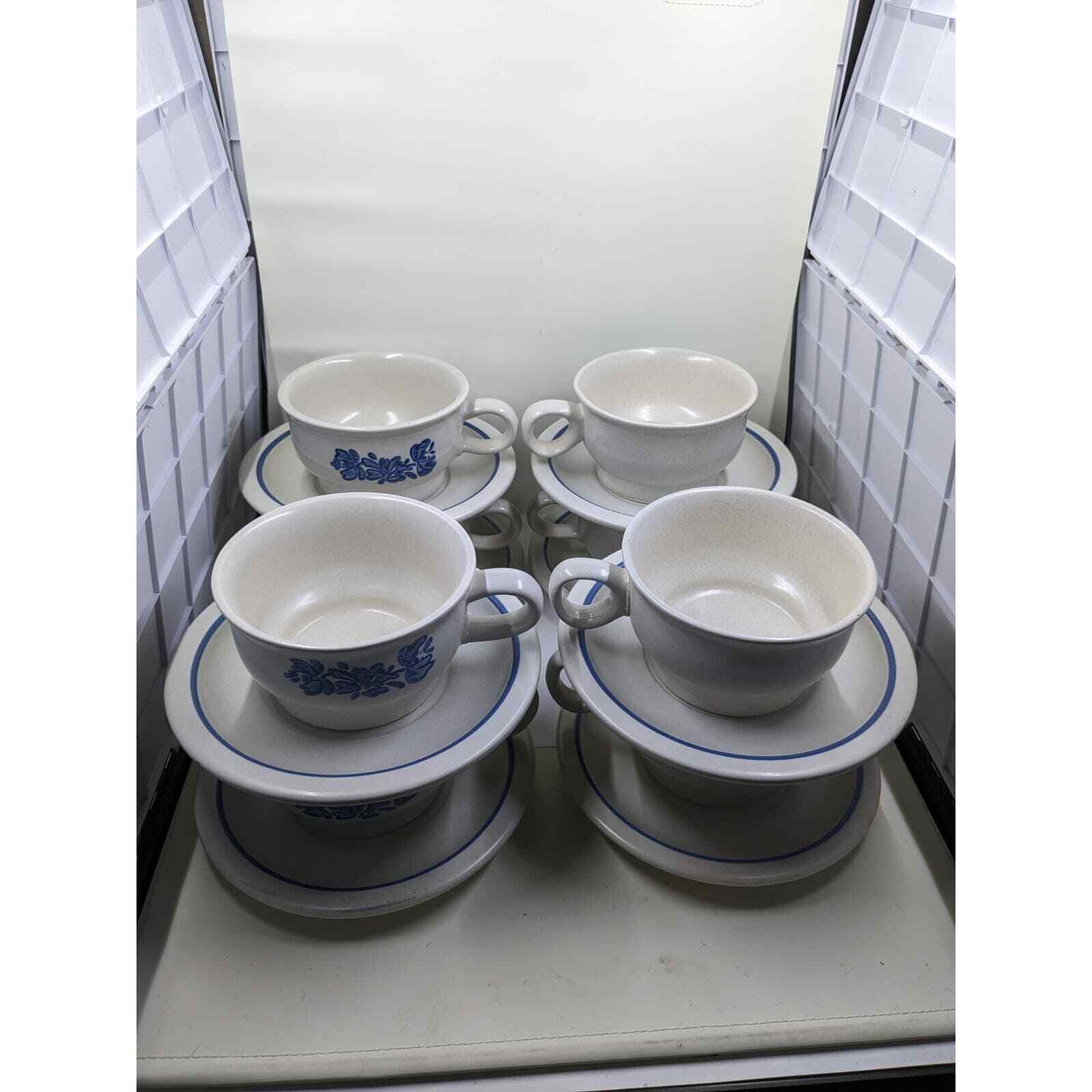 Pfaltzgraff Yorktown stoneware flat tea cups and saucers set of 8 pairs