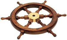 Antico Steering Wall Legno Ottone Ruota Barca Nave Nautica Arredamento Casa