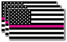 3x Thin Pink Line American USA Flag Breast cancer awareness Ribbon decal sticker