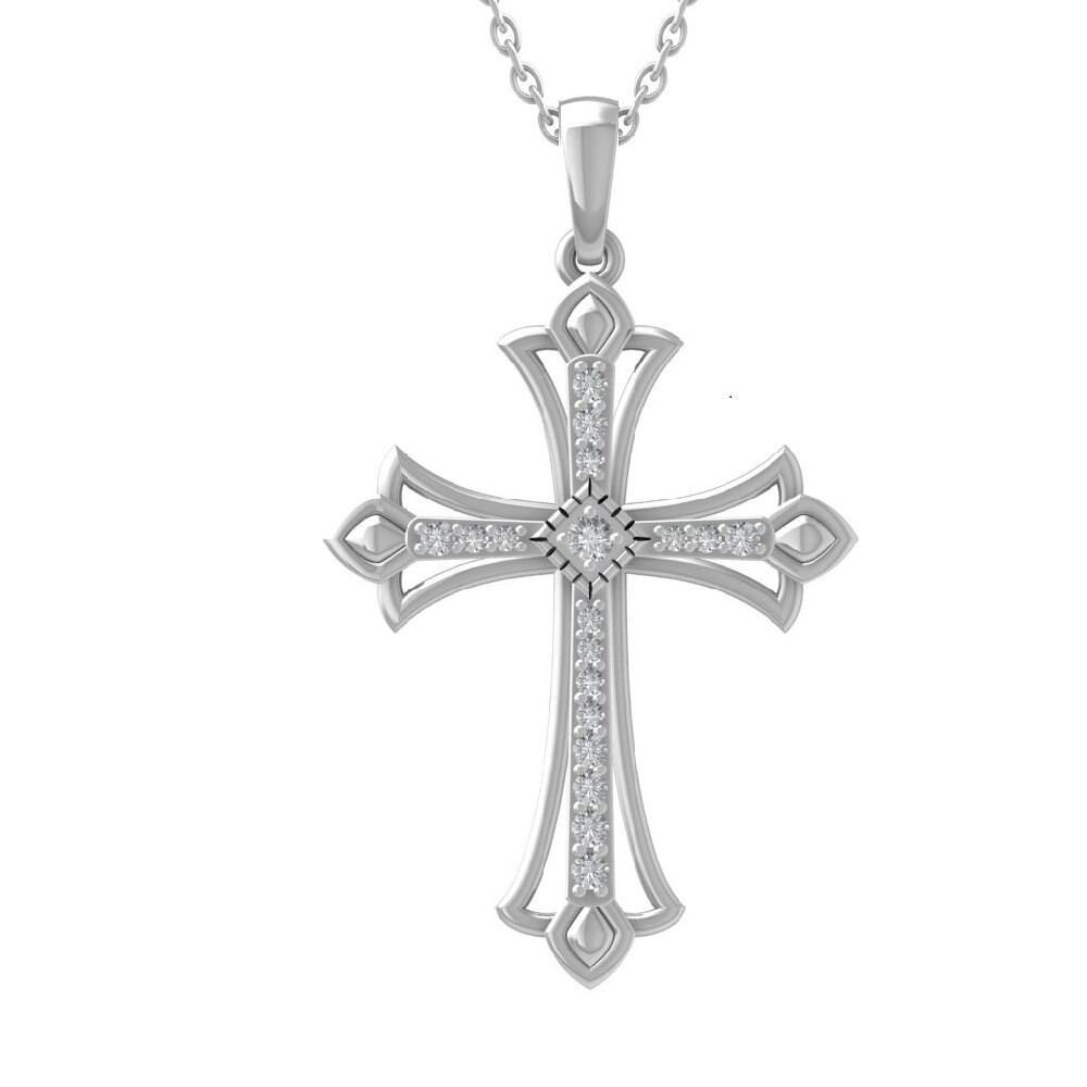 【HYERES LOR】24FW★ Essence Lab Diamond Cross Necklace 10K 10k White Gold Lab Grown Diamond Cross Pendant Necklace 18