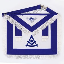 Masonic Past Master 100 Lambskin Apron Blue with White Fringe - Hand Embroidere