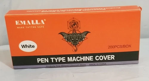 Emalla White Pen Type Machine Tatoo Cover 200 pcs 46mm x 120mm x .35mm - product listing photo