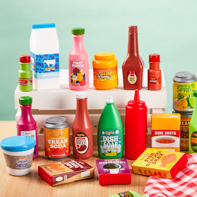 30Pcs Play Food Grocery Cans, Play Kitchen Accessories, Includes Drink, Juice...