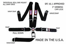 RJS RACING SFI 16.1 CAM LOCK 5 POINT FLOOR SNAP END HARNESS BLACK 1035001