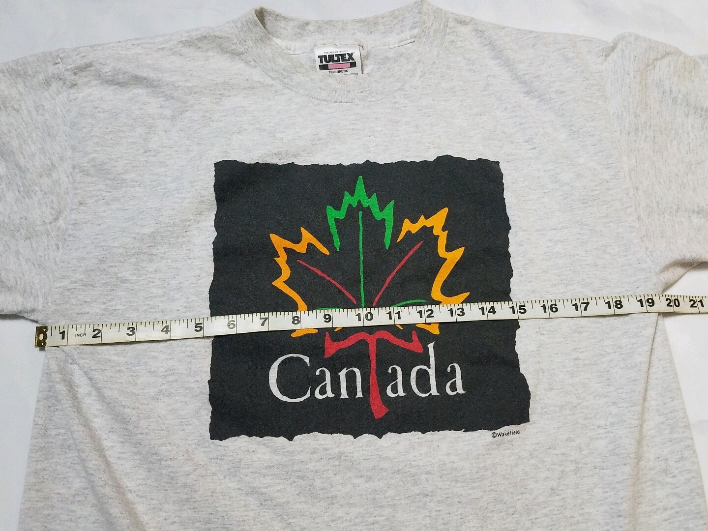 ALTRA T shirt vintage Tultex uomo grande grigio misto bianco foglia di Canada manica corta
