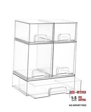 Stackable Storage Drawers Set of 5, Clear Plastic 2 Small 2 High 1 Wide