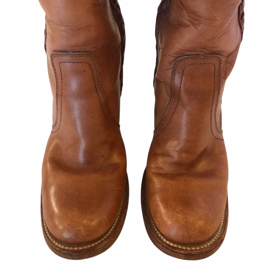 VTG Frye Campus Boots Braided Sabrina Riding Block Heel Tall Leather Sz 6.5 - Image 3 of 4