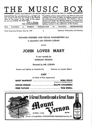 John Loves Mary Playbill, William Prince, Nina Foch, Tom Ewell, OBC, NYC, 1947 - Imagen 2 de 3