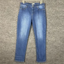 Loft Womens The Girlfriend Jeans Size 10 Blue Medium Wash Denim Mid Rise Stretch