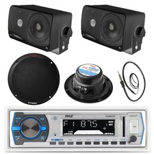 6.5" Marine 400W Speakers, 3.5" Speakers, Antenna, Pyle Bluetooth Boat USB Radio