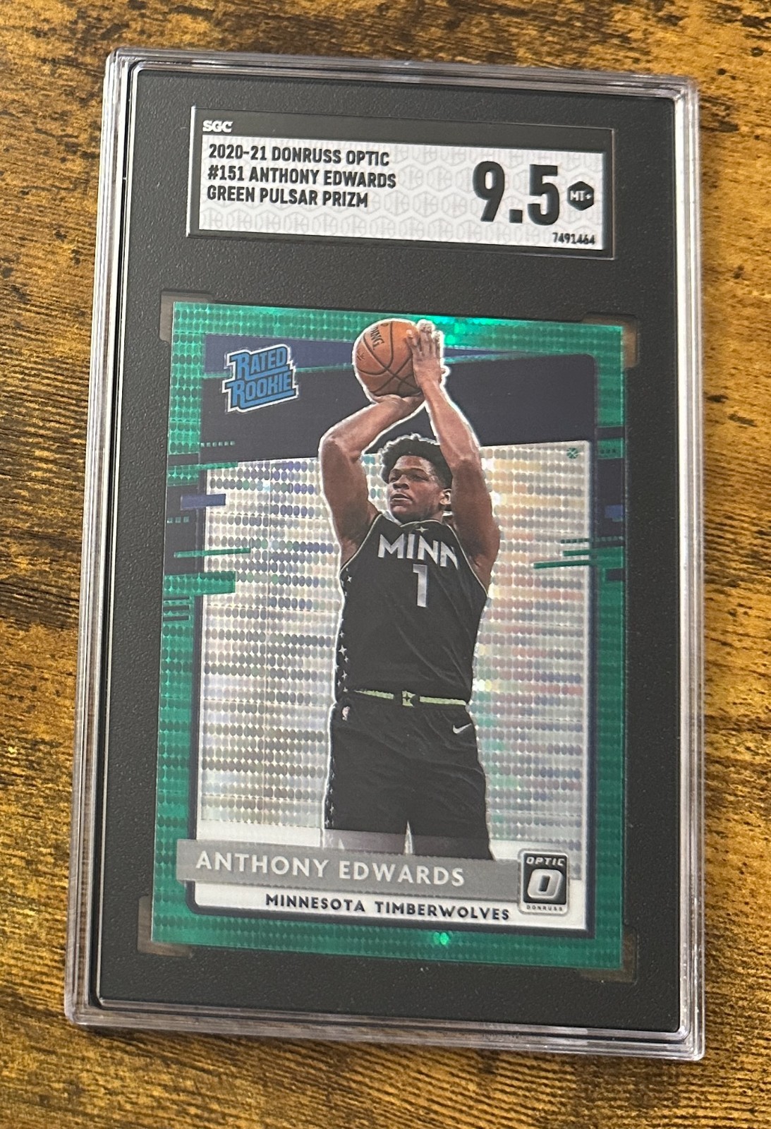 2020-21 Donruss Optic Green Pulsar Prizm #151 Anthony Edwards RC SGC 9.5 #S5361