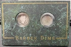 Set of 2 Barber Silver Dimes 1911 D 1913 in Stone Display holder