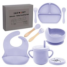 100 Silicone Baby Feeding Set,BPA Free Baby Dishes Set with Suction Bowl Div...
