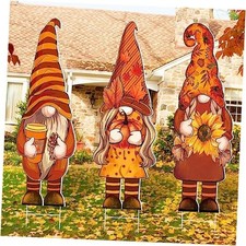 3 Pcs Fall Yard Decor Cute Autumn Gnome Yard Sign with Stakes 32 x 10 Pumpkin