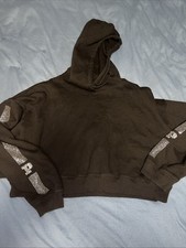 Victoria  s Secret Pink Crop Hoodie Pullover Women  s Size XL Black With Bling EUC