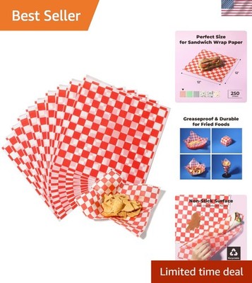 250 Sheets 12x12'' Classic Red Checkered Deli Paper - Grease-Proof & Food Safe