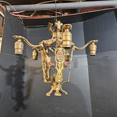 Vintage 1920s 30s Solid Brass 5 Light Chandelier Spanish Revival