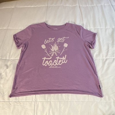Eddie Bauer Purple ''Let's Get Toasted'' Graphic Crew Neck Tee Women s L