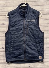 CARHARTT Rain Defender Insulated Puff Vest Mens Sz S Blue United Comp Logo