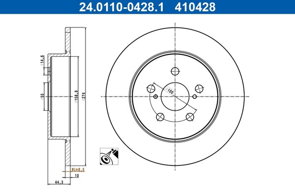 2Er-Set 2Er Set Bremsscheibe ATE 24.0110-0428.1 Toyota 42431-K0010-image
