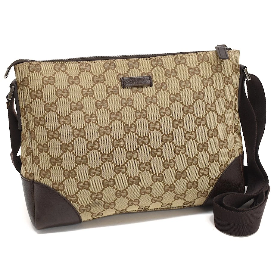 Sac bandoulière Gucci 114273 GG toile beige métal argenté ferrures diagonale Hangi