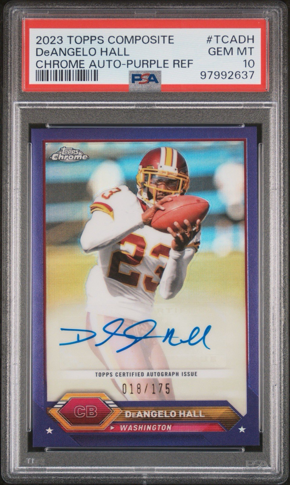 2023 Topps Chrome Composite Deangelo Hall Purple Refractor Auto /175 PSA 10