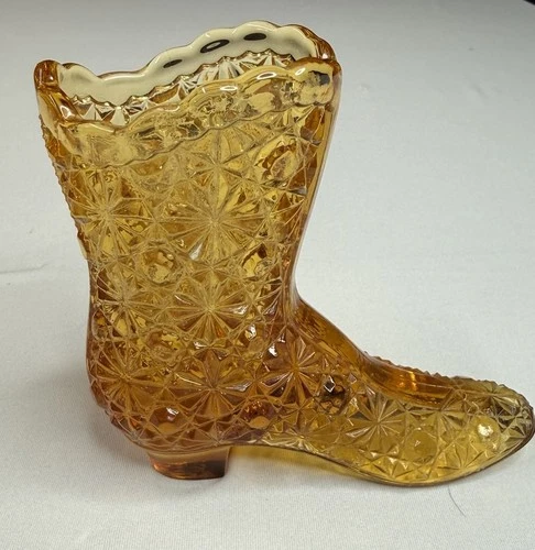 Vintage Fenton Amber Glass Daisy and Button Boot or Shoe