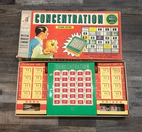 Concentration Board Game 2nd Edition 1958 Milton Bradley vintage