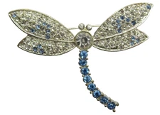 Dragon Fly Brooch Pin or Pendant Vintage Clear Blue Crystals