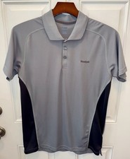 Reebok Mens Polyester Play Dry SS Solid Gray Activewear Golf Polo Shirt Medium