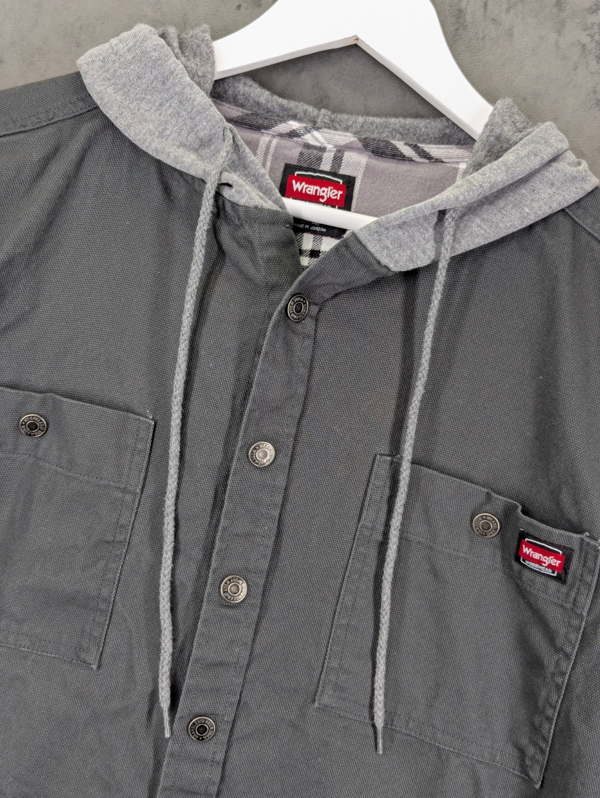Wrangler Men's Workwear Jacket Size Small Lightweight Canvas Hooded Snap Button image 2