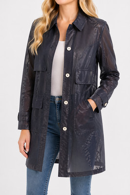 Mantel LENER Blau Trenchcoat Damen XS DE 34 Baumwolle Lochmuster Np 419 Neu