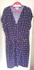 Michael Kors Navy & Purple Wrap Dress Brown Strap Gold  Buckle  1 XL V-Neck EUC