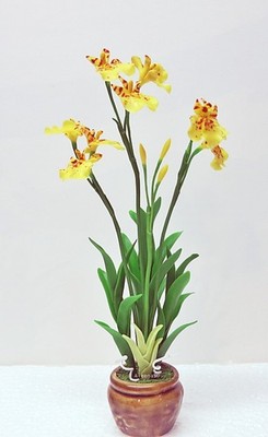US Stock 7''H Handmade Air-Dry-Clay Yellow Mini Dancing-Lady Orchid Arrangement