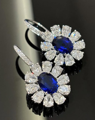4.40Ct Oval Cut Natural Blue Sapphire Diamond Lovely Earring Stud 14K White Gold
