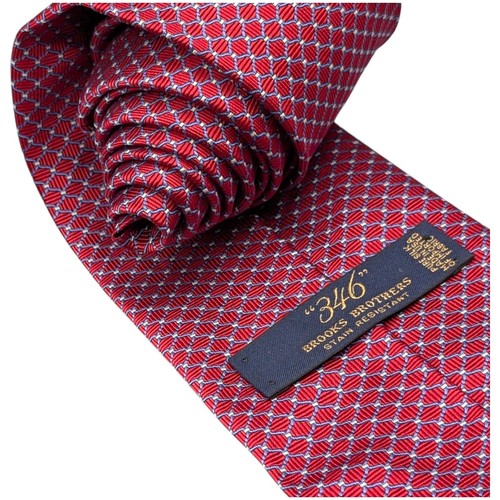 Brooks Brothers 346 Tie 58" Red Silk Geometric Links Ribbed Classic Business - Picture 4 of 7