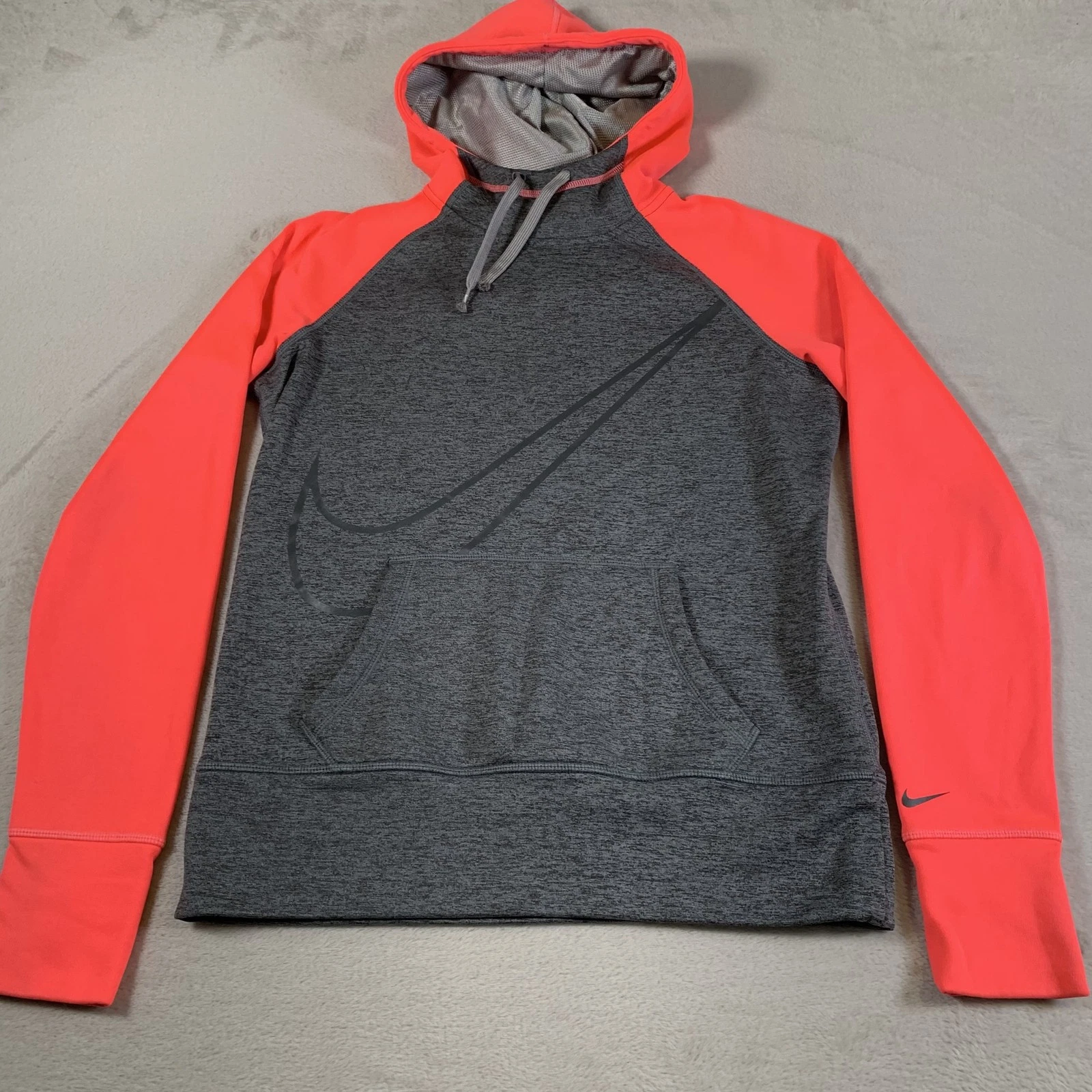 Nike Therma-Fit Hoodie Women's Small Gray Pink Athletic Running Sweatshirt