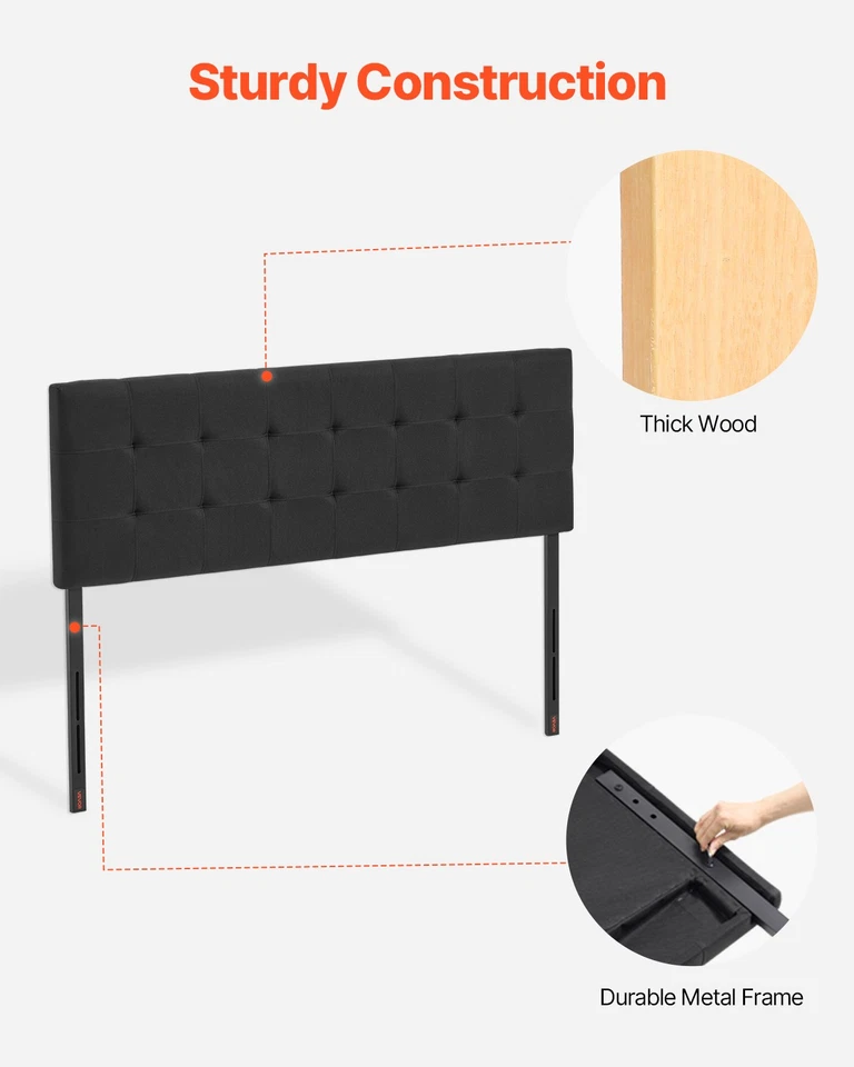 VEVOR Tête de lit pour lit Queen Size à hauteur réglable en éponge et tissu noir - Photo 4/4