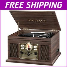 Vintage-Style 6-in-1 Multimedia Bluetooth Record Player with CD & Cassette Slots