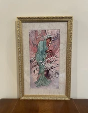 Mucha Winter Gold Framed Print 14x22 Seasons Holiday Art Nouveau Snow Frozen