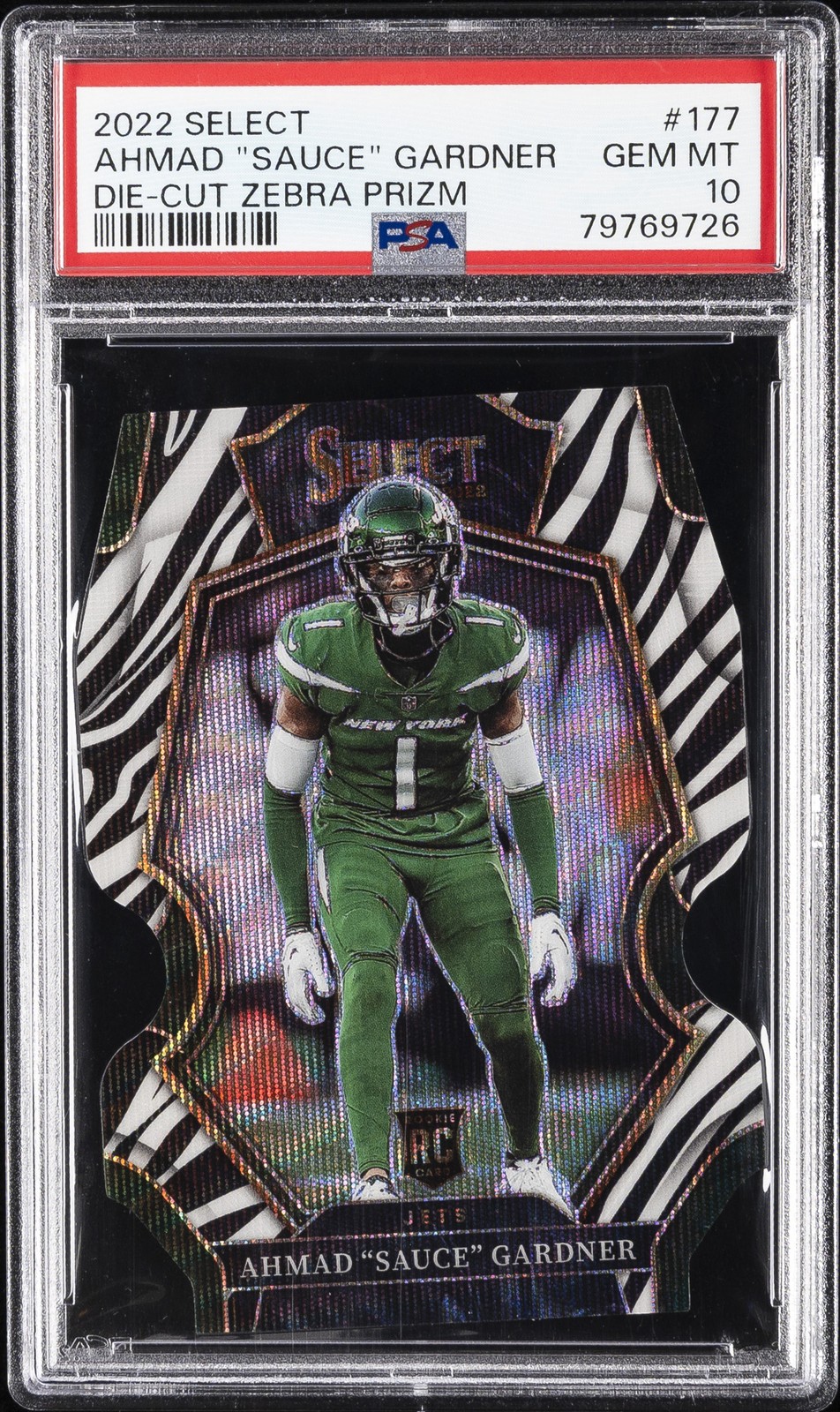 2022 PANINI SELECT DIE-CUT ZEBRA PRIZM #177 AHMAD "SAUCE" GARDNER PSA 10